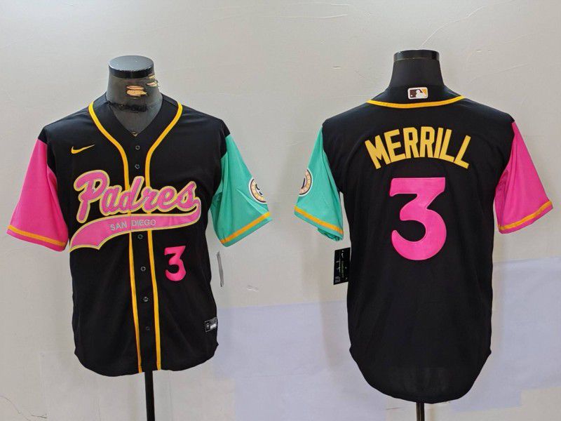 Men San Diego Padres #3 Merrill Black Joint Name 2024 Nike MLB Jersey style 7